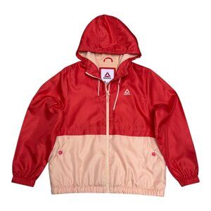 REEBOK Light Activewear Peach Hooded Windbreaker Fleece Jacket Womens Large